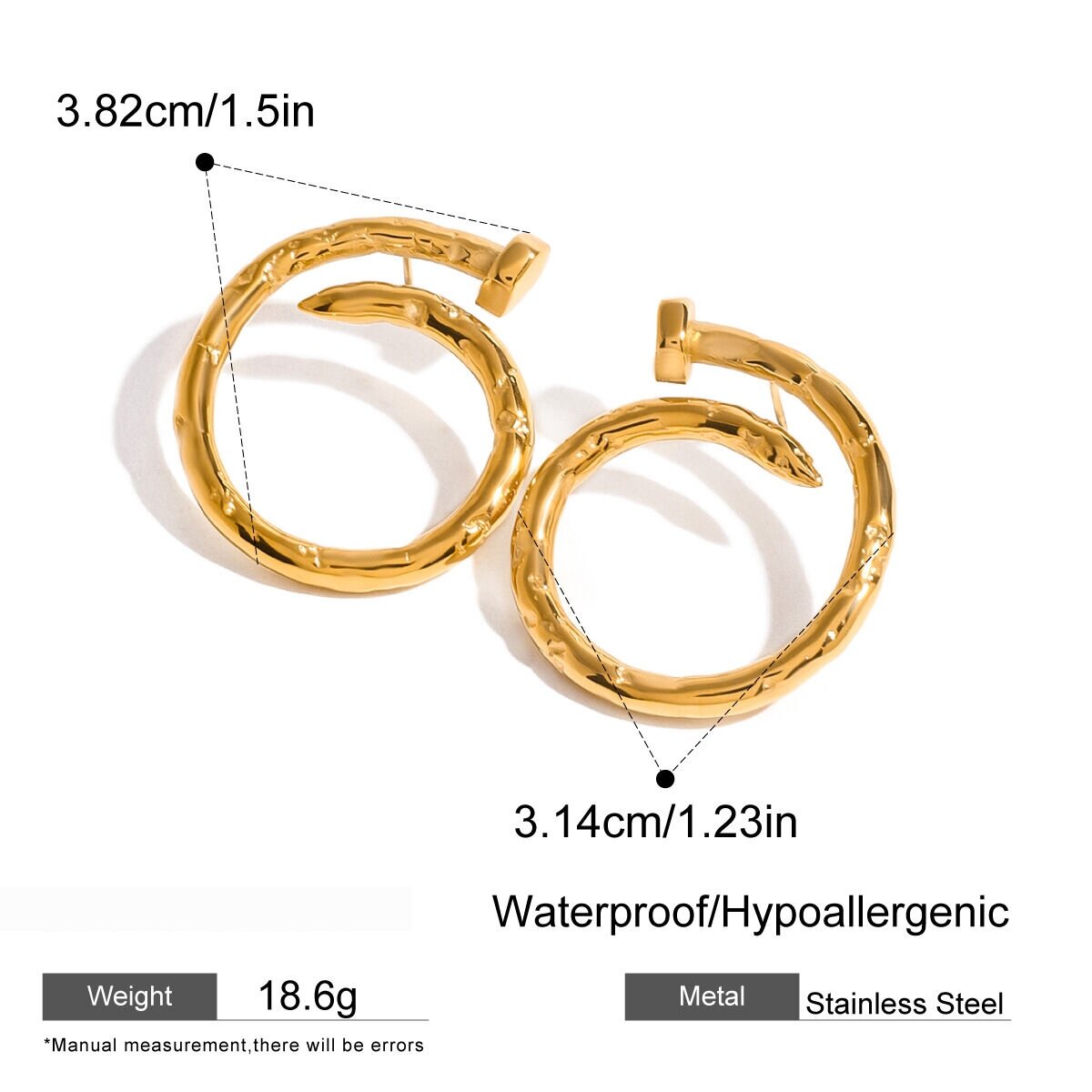 1 Par De Pendientes De Botón De Acero Inoxidable Chapados En Oro Con Diseño Geométrico Simple Para Mujer Imagen2