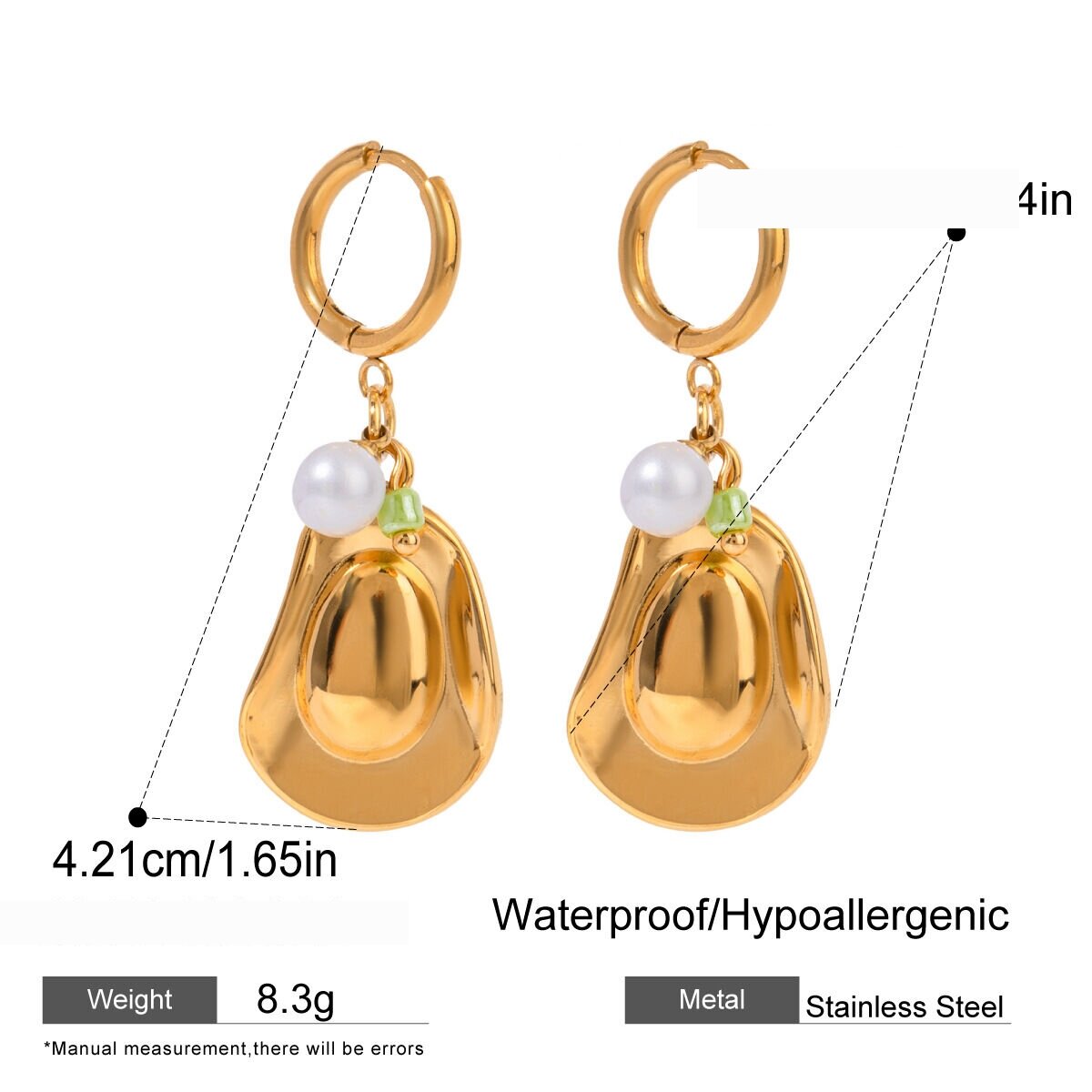 1 Pair Simple Casual Style Fish Shape Stainless Steel  Gold Plated Inlay Artificial Pearl Women's Drop Earrings 