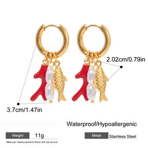 1 Pair Simple Casual Style Fish Shape Stainless Steel Gold Plated Inlay Artificial Pearl Women's Drop Earrings h5