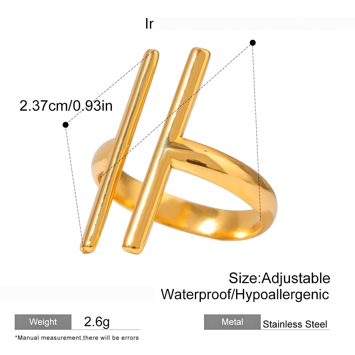 1 Piece Simple Stainless Steel Waterproof Gold Color Statement Ring 