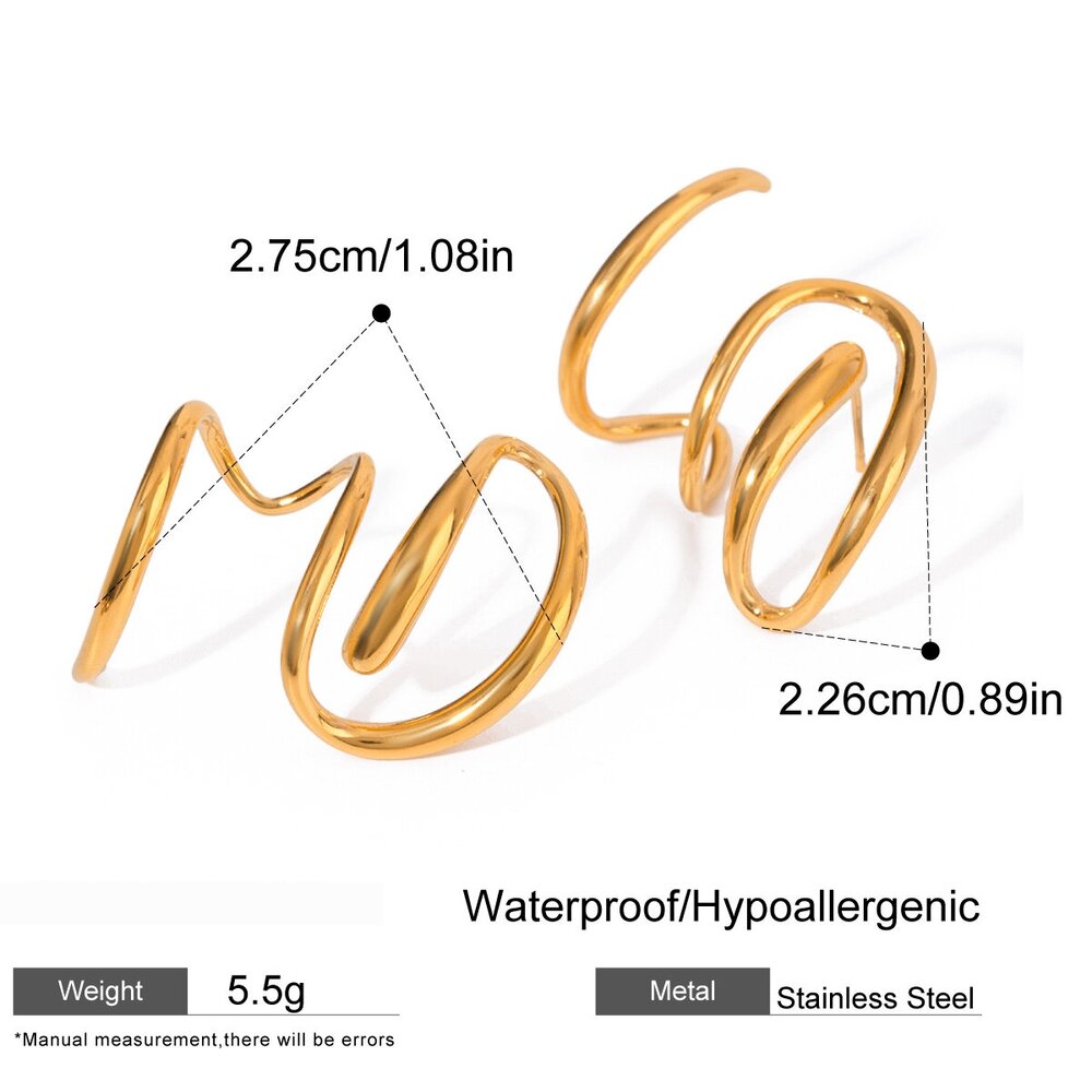 1 Pair Simple Line Stainless Steel Waterproof Gold Color Stud Earrings