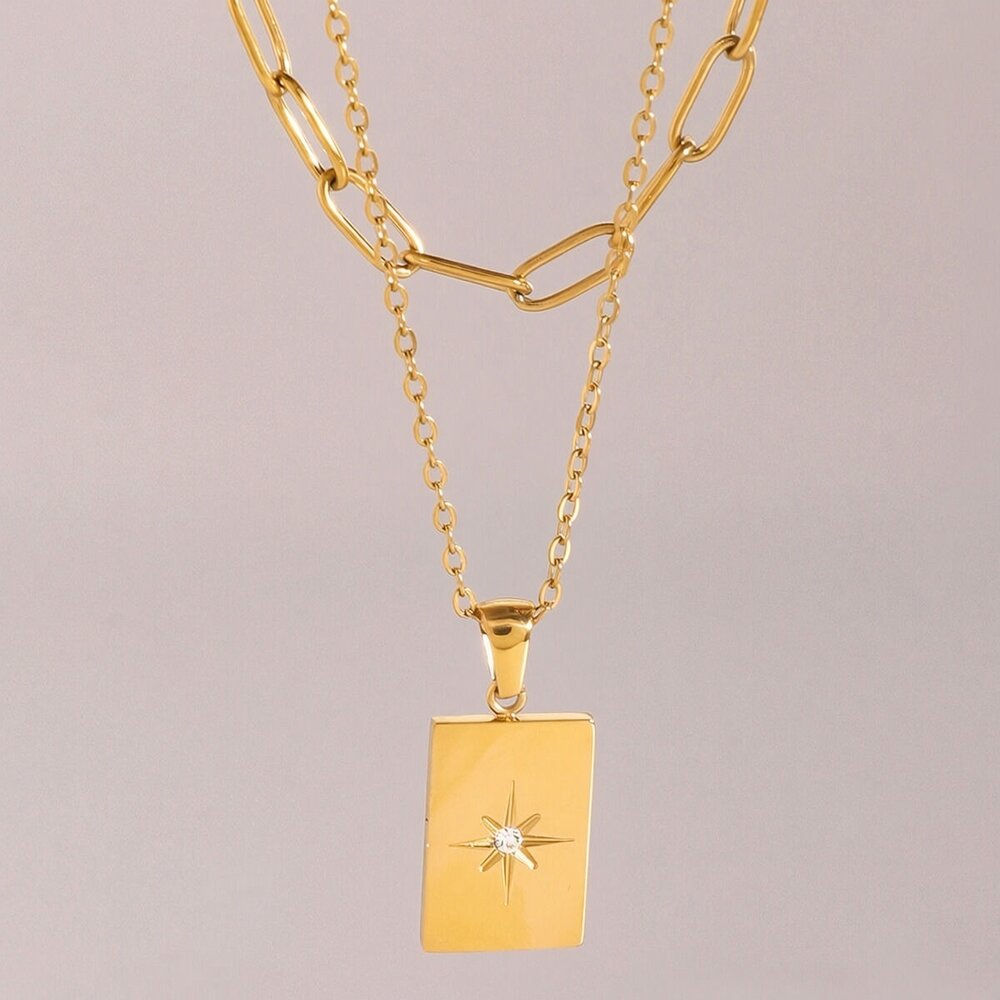 1 Piece Simple Series Simple Geometric Stainless Steel Gold Plated Rhinestone Women Layered Necklaces Picture2