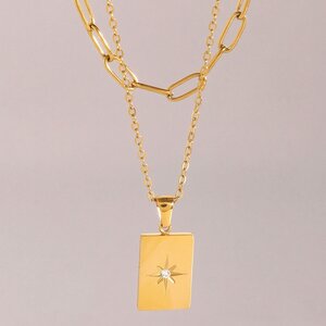 1 Piece Simple Series Simple Geometric Stainless Steel Gold Plated Rhinestone Women Layered Necklaces h5 Picture2
