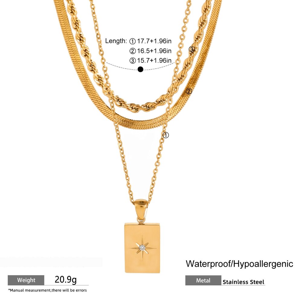 1 Piece Simple Casual Style Square Shape Stainless Steel Gold Plated Inlay White Rhinestone Women's Layered Necklace