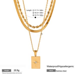1 Piece Simple Casual Style Square Shape Stainless Steel Gold Plated Inlay White Rhinestone Women's Layered Necklace h5