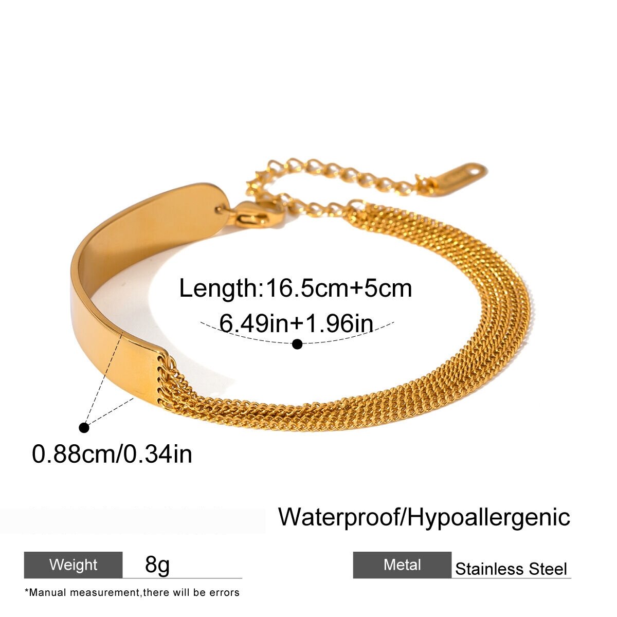 Bracciale A Catena Color Oro Impermeabile In Acciaio Inossidabile Da 1 Pezzo 