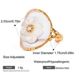 1 Piece Romantic Sweet Style Cherry Blossoms Shape Stainless Steel Gold Plated Inlay Rhinestone Women's Adjustable Ring h5