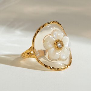 1 Piece Romantic Sweet Style Cherry Blossoms Shape Stainless Steel Gold Plated Inlay Rhinestone Women's Adjustable Ring h5 Picture2