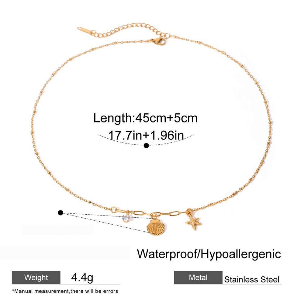 1 Piece Simple Vacation Style Hammered Starfish Shape Stainless Steel Gold Plated Rhinestone Women's Pendant Necklace
