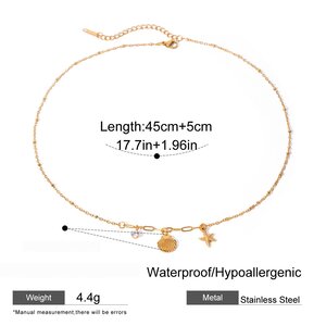 1 Piece Simple Vacation Style Hammered Starfish Shape Stainless Steel Gold Plated Rhinestone Women's Pendant Necklace h5