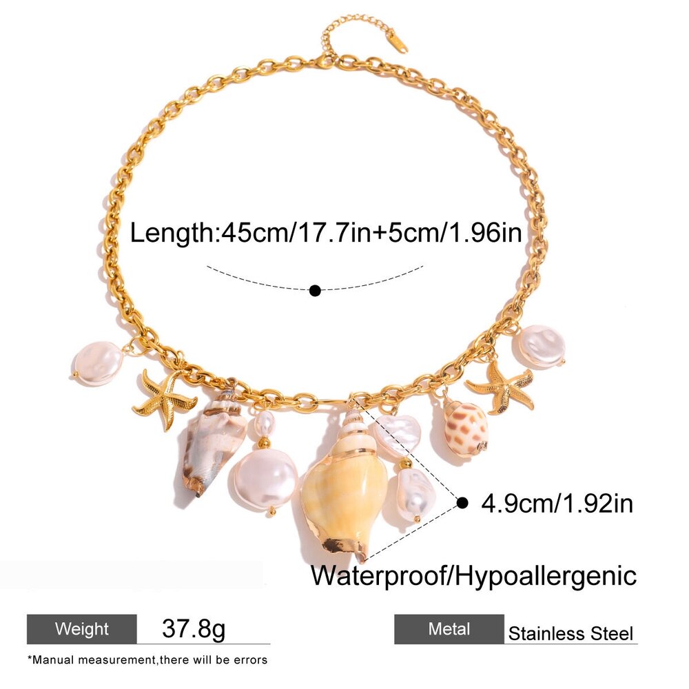 1 Stück Simple Series Vacation Turtle Edelstahl 18 Karat Vergoldete Muschel-Halsketten Für Damen