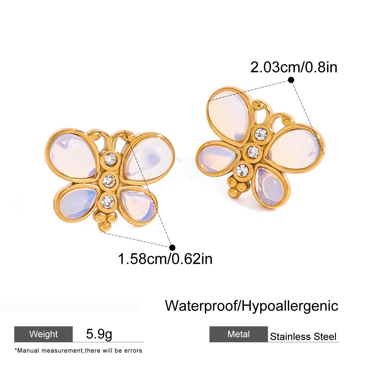 1 Paire De Boucles D'Oreilles Romantiques En Acier Inoxydable Plaqué Or  Avec Pierres Précieuses Artificielles Pour Femme Image2