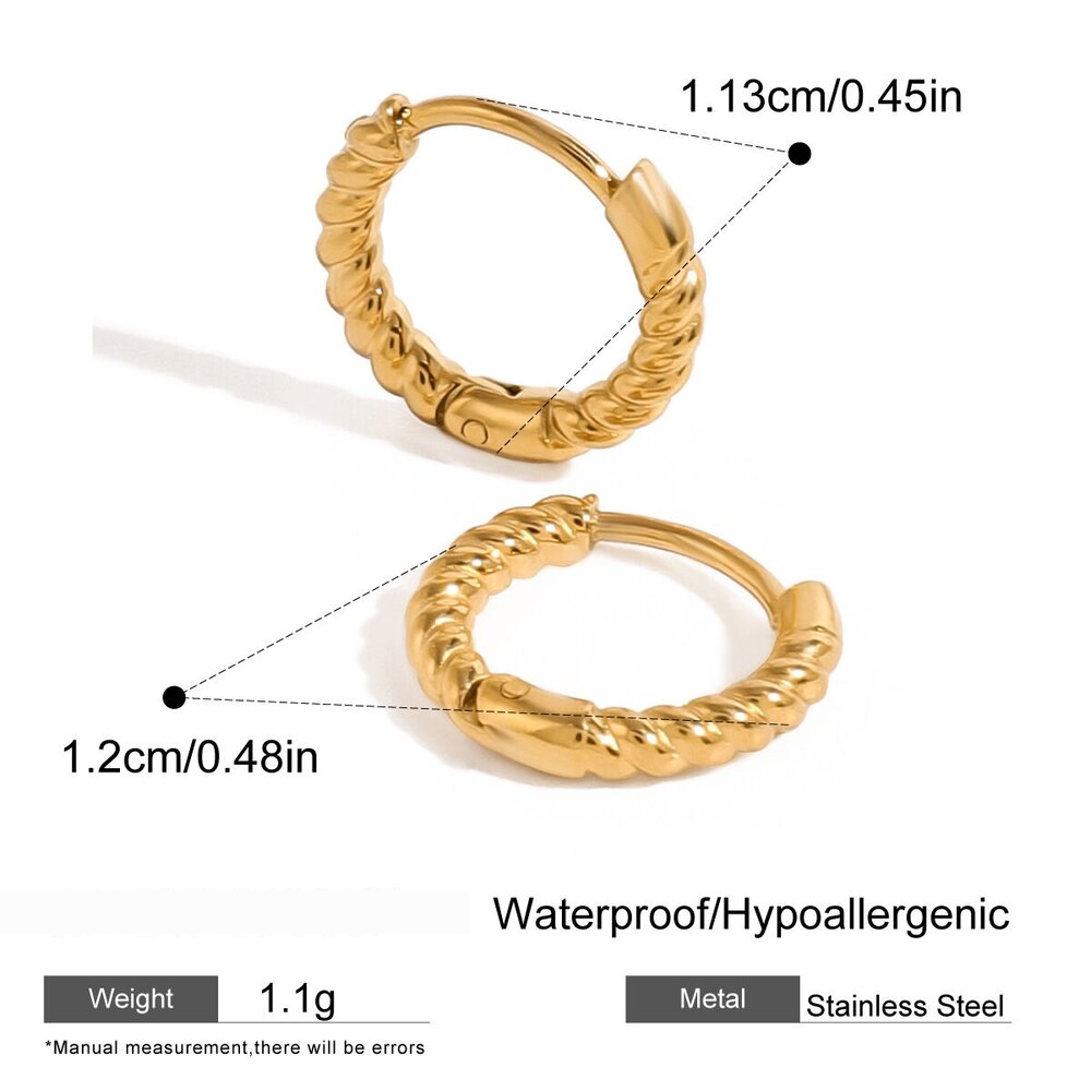 1 Pair Twisted Shape Stainless Steel Waterproof Gold Color Hoop Earrings Picture2