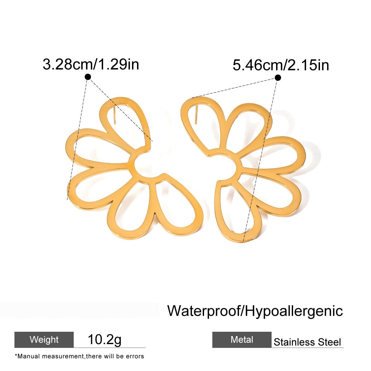 1 Pair Classic Retro Style Hollowed-Out Flower Shape Stainless Steel  Gold Plated Women's Stud Earrings h5 Picture2