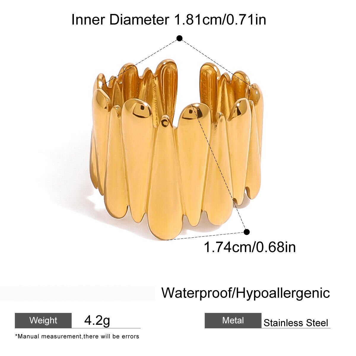 Anello Con Dichiarazione Retrò In Acciaio Inossidabile Color Oro Impermeabile Da 1 Pezzo Immagine2