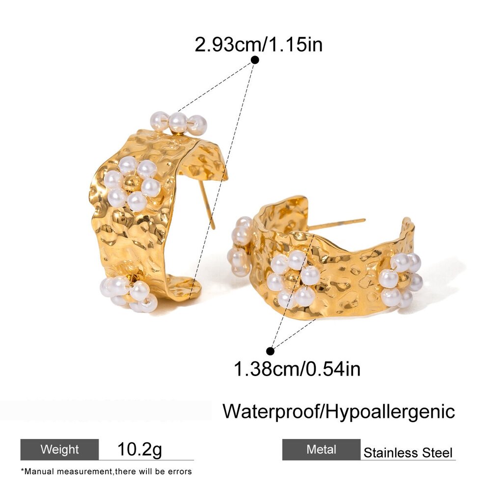 1 Pair Romantic Sweet Style Hollowed-Out Flower Shape Stainless Steel Gold Plated Inlay Artificial Pearl Women's Earrings Set Picture2