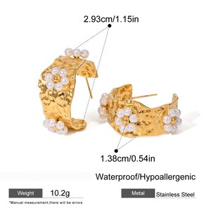 1 Pair Romantic Sweet Style Hollowed-Out Flower Shape Stainless Steel Gold Plated Inlay Artificial Pearl Women's Earrings Set h5 Picture2