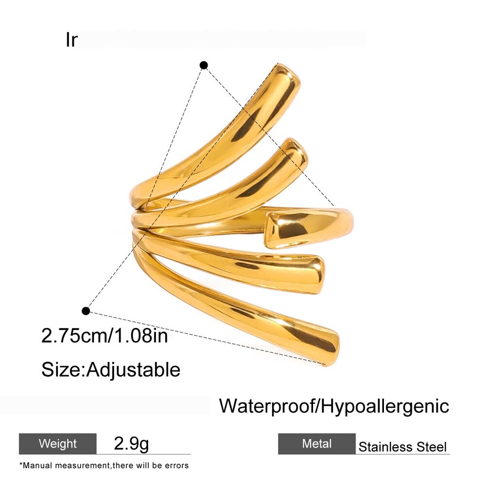 1 Piece Irregular Line Shape Stainless Steel Waterproof Gold Color Minimalist Ring Picture2