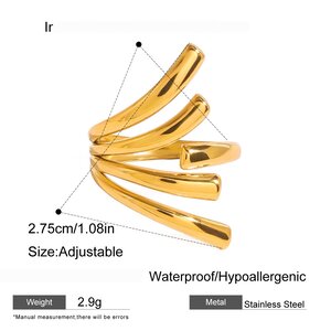 1 Piece Irregular Line Shape Stainless Steel Waterproof Gold Color Minimalist Ring h5 Picture2