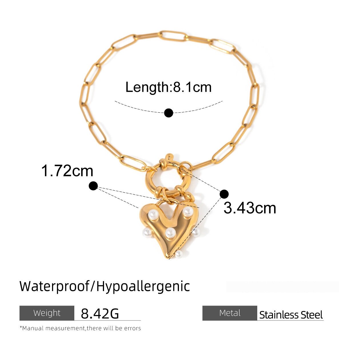  Cross-Border  Style Personality Trend  Gold Stainless Steel Love Sticky Pearl Pendant Bracelet Jewelry  Women Picture2
