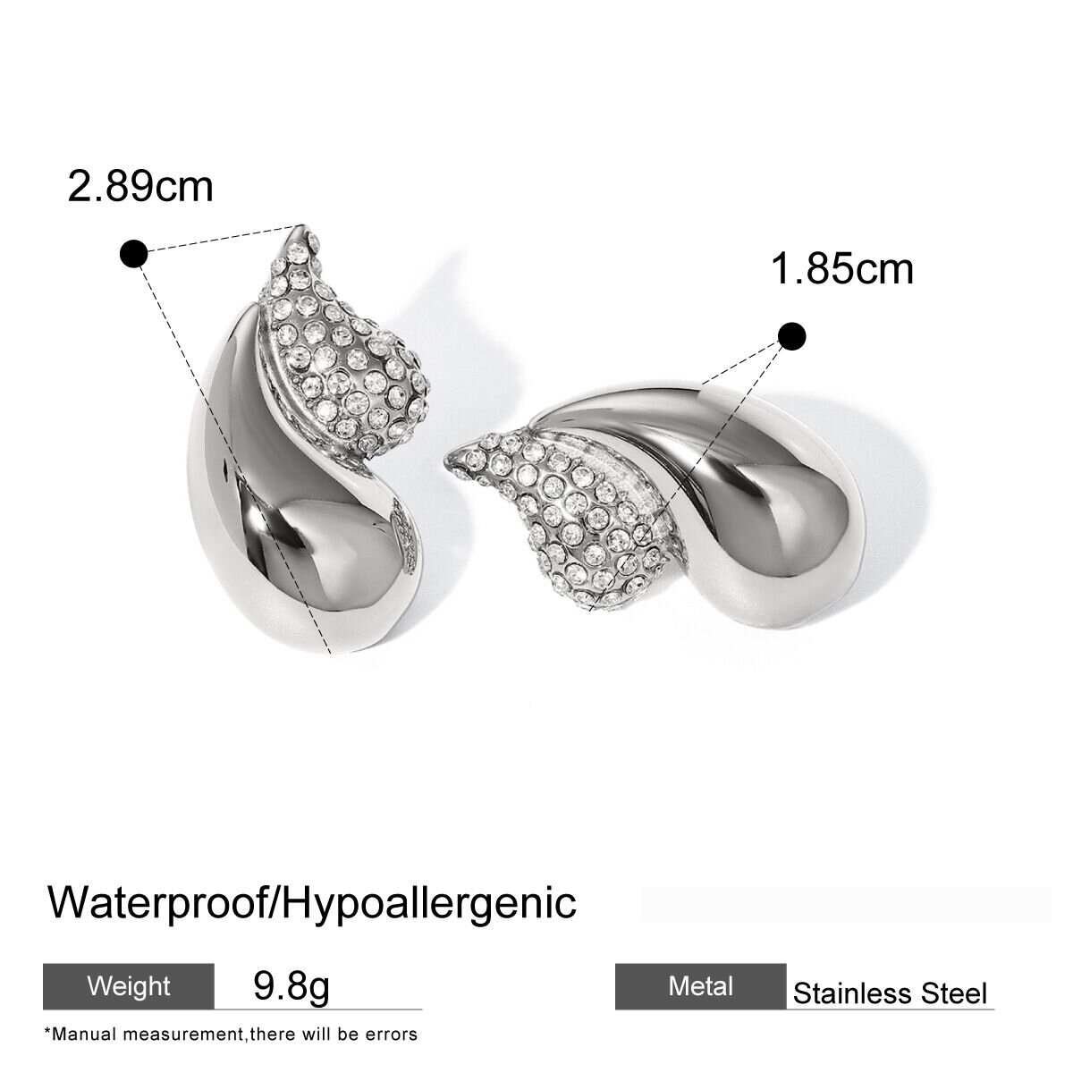    New  Gold Stainless Steel/Chubby Double-Layer Teardrop-Shaped Diamond Earrings Are Divided Into Left And Right Sides h5 Picture2