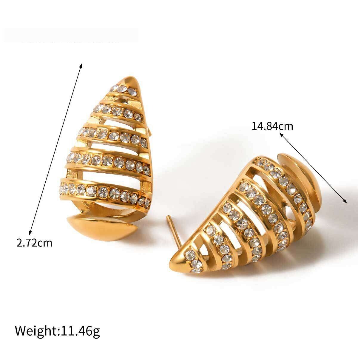  Stainless Steel Inlaid Diamond Stripes Hollow Teardrop-Shaped Earrings  High-End Niche Unique Titanium Steel Earrings Picture2
