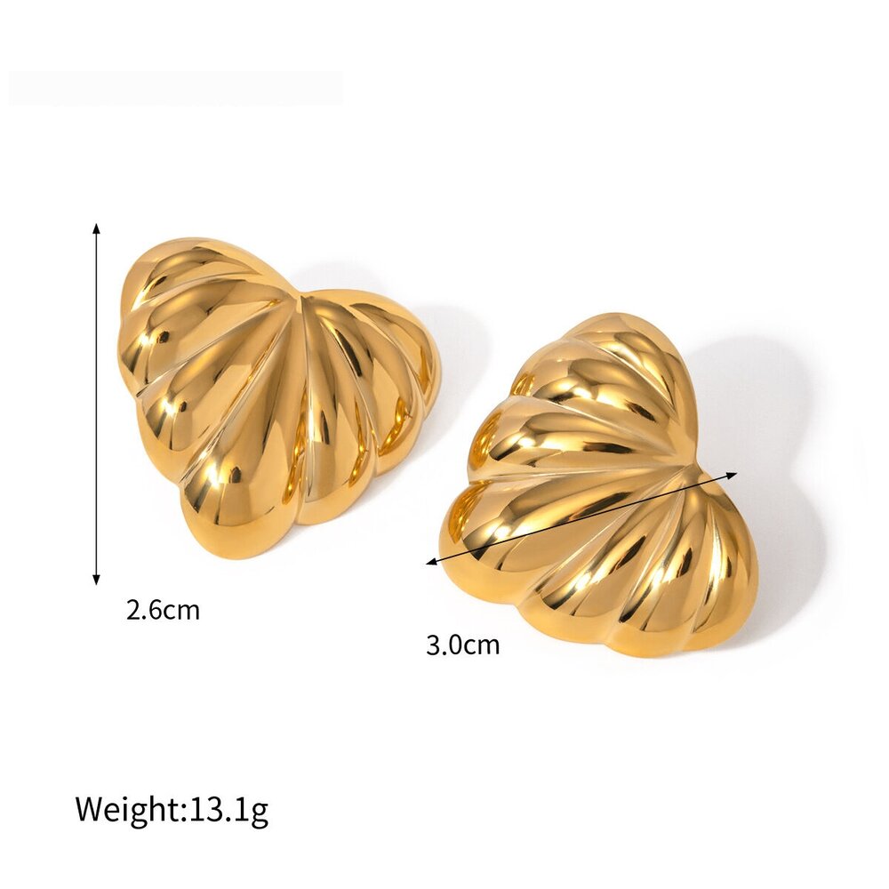 1 Pair Puff Heart Shape Stainless Steel Waterproof Stud Earrings
