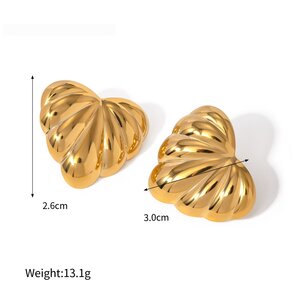 1 Pair Puff Heart Shape Stainless Steel Waterproof Stud Earrings h5