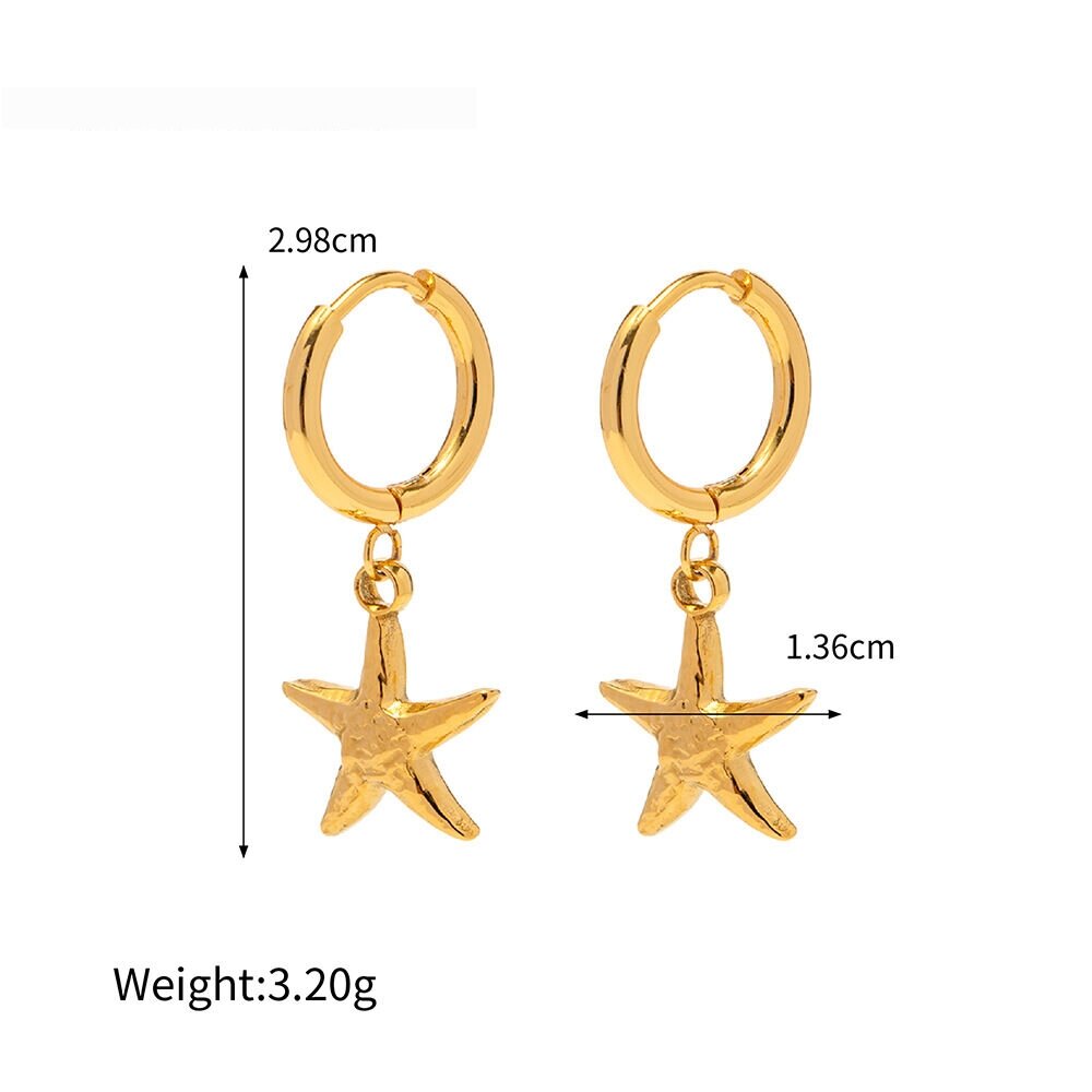 French Retro Style Gold Stainless Steel Starfish Pendant Earrings Fashionable Women's Versatile Titanium Steel Non-Fading Earrings Picture2