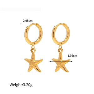 French Retro Style Gold Stainless Steel Starfish Pendant Earrings Fashionable Women's Versatile Titanium Steel Non-Fading Earrings h5 Picture2