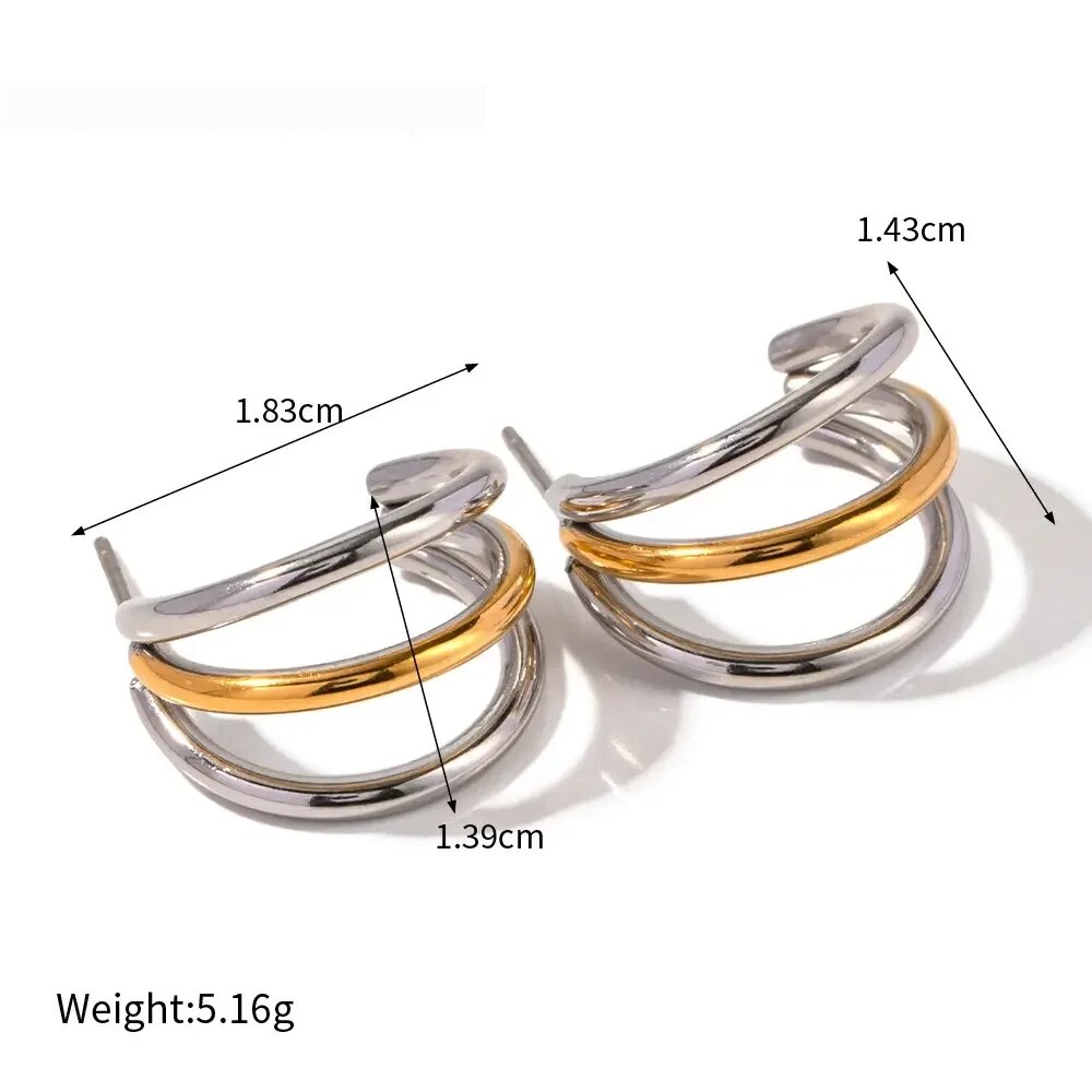  French Niche Design Geometric New Titanium Steel Earrings Gold And Silver Color Matching Titanium Steel Smooth Three-Line Jewelry For Women 