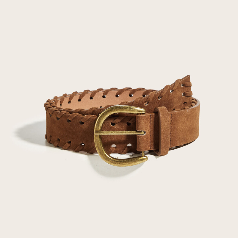 Simple Series Retro Solid Color Woven Premium Quality Pu Leather Belt