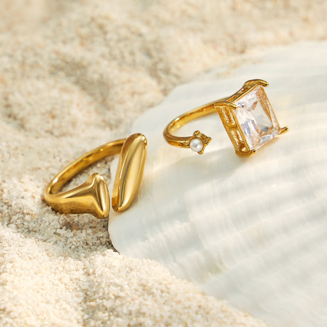Simple Irregular Shape Stainless Steel Waterproof Gold Color Glass Statement Rings Picture3