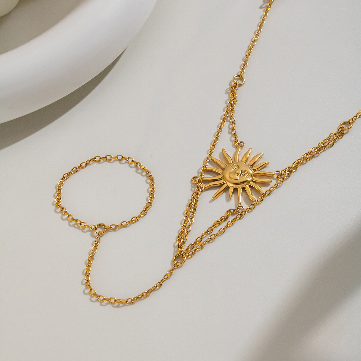 Sun Shape Stainless Steel Waterproof Gold Color Women's Hand Chain Picture5