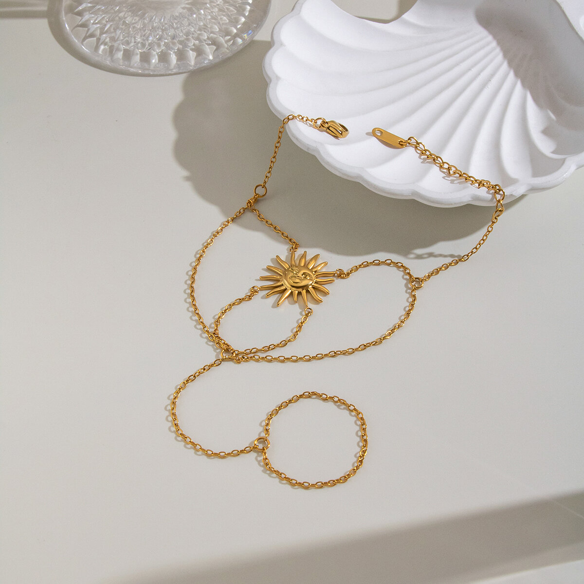 Sun Shape Stainless Steel Waterproof Gold Color Women's Hand Chain h5 Picture3