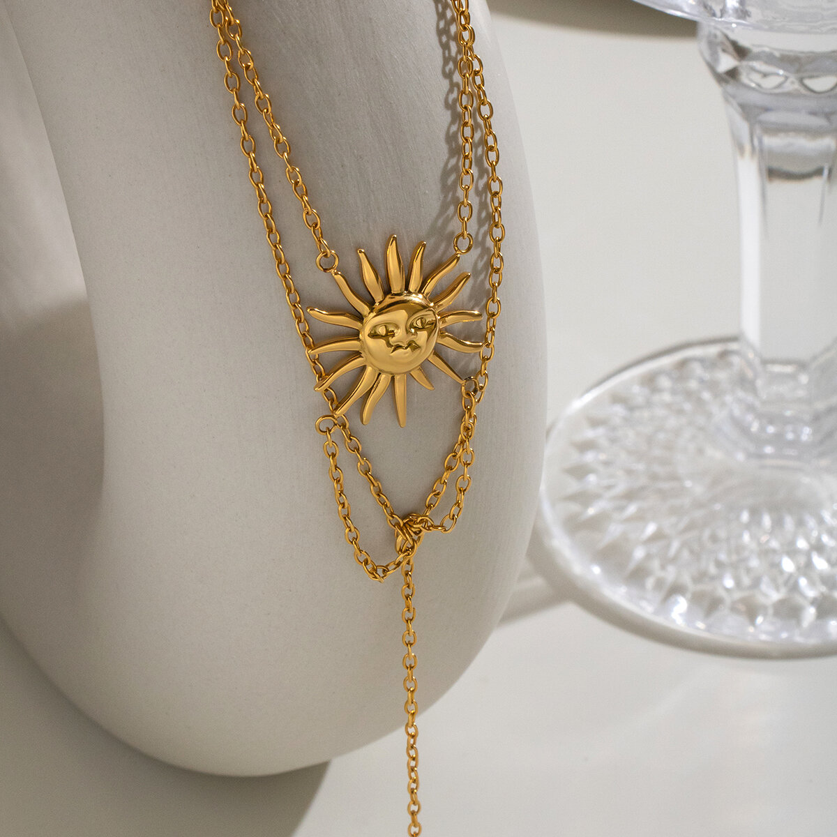 Sun Shape Stainless Steel Waterproof Gold Color Women's Hand Chain Picture2