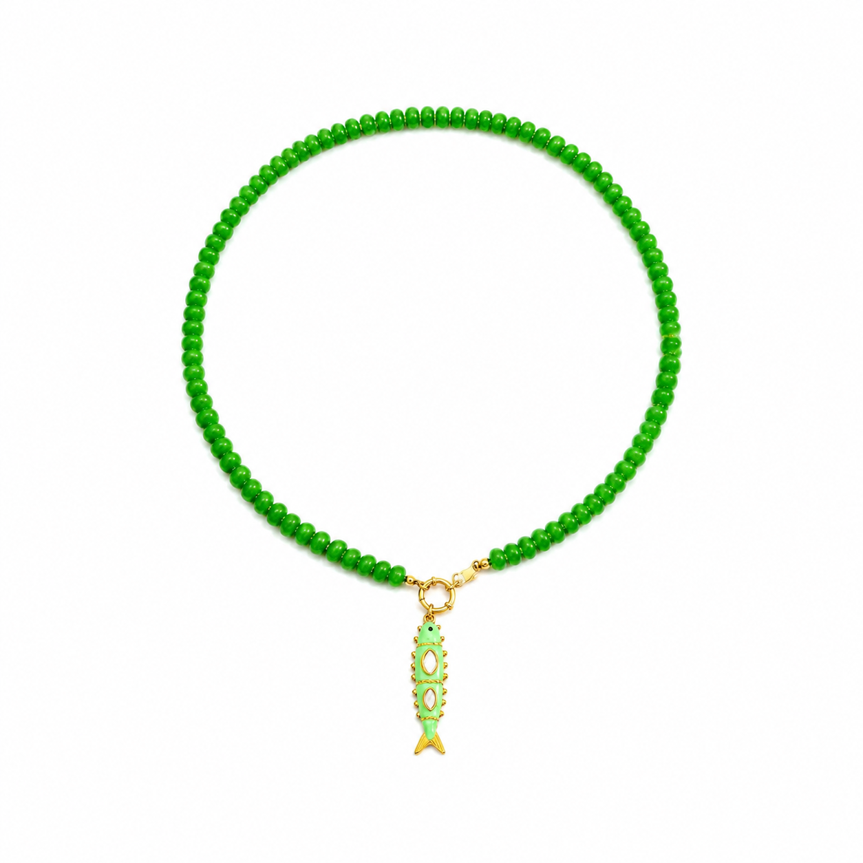 Collana Da Donna Con Perline, Tema Vacanze Romantiche, Pesci E Stelle Marine In Vetro Color Oro.