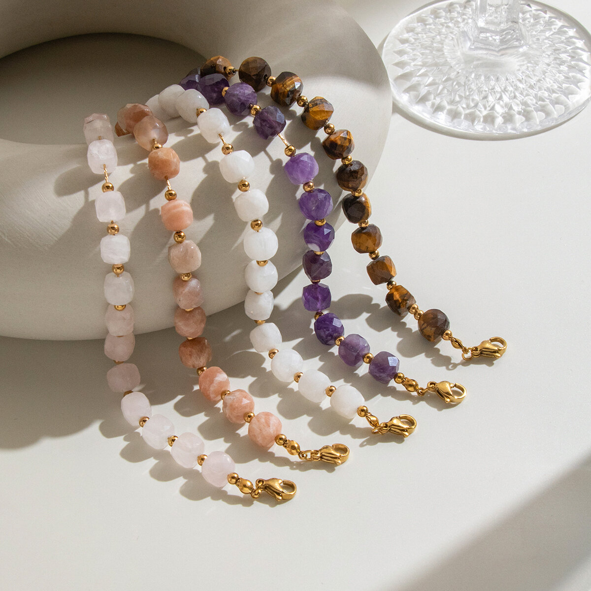 Amethyst- Und Natursteinperlen, Wasserdichtes Edelstahl-Armband Für Damen h5 Bild5