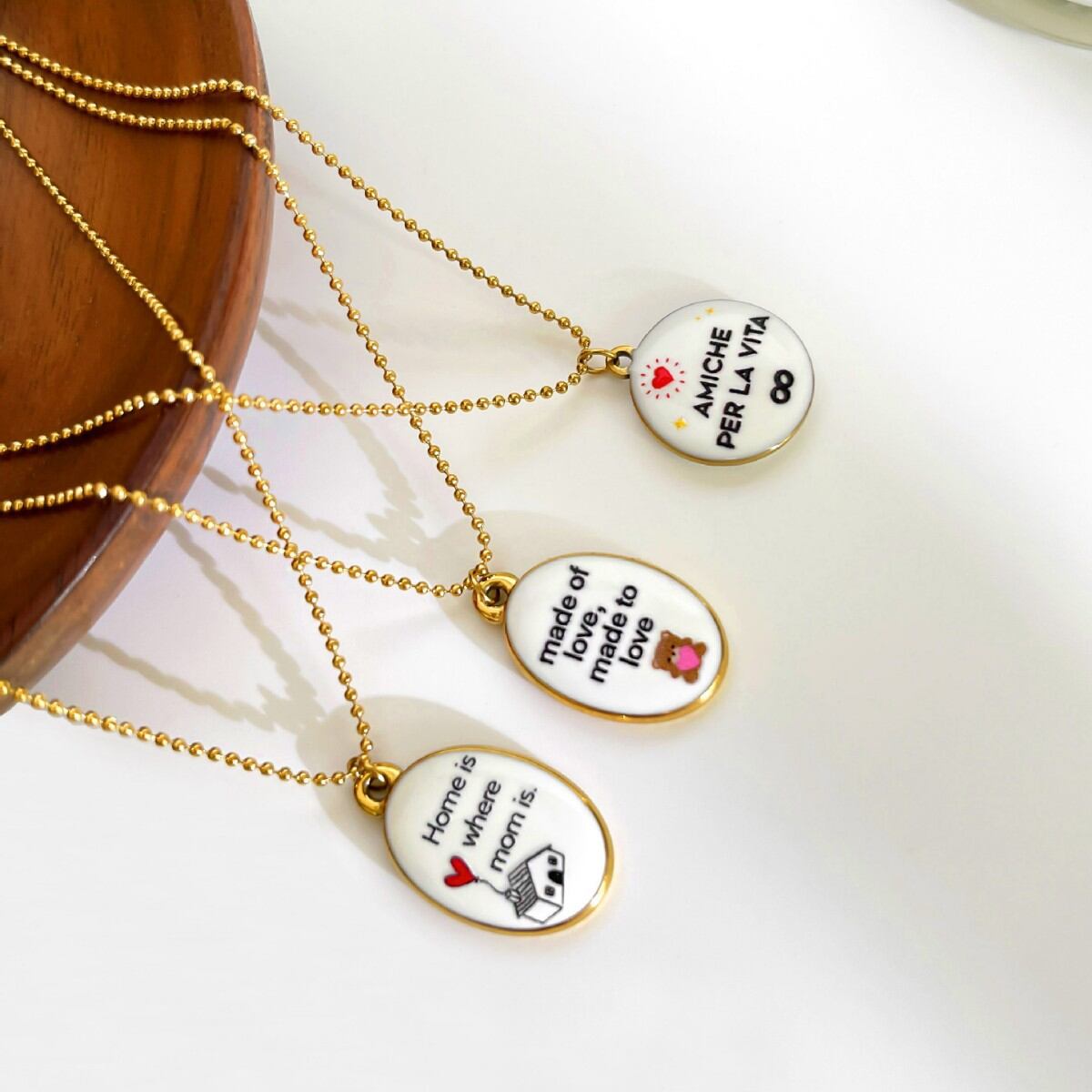 Simple Ellipse Shape Enamel Pattern Stainless Steel Waterproof Gold Color Women's Pendant Necklaces