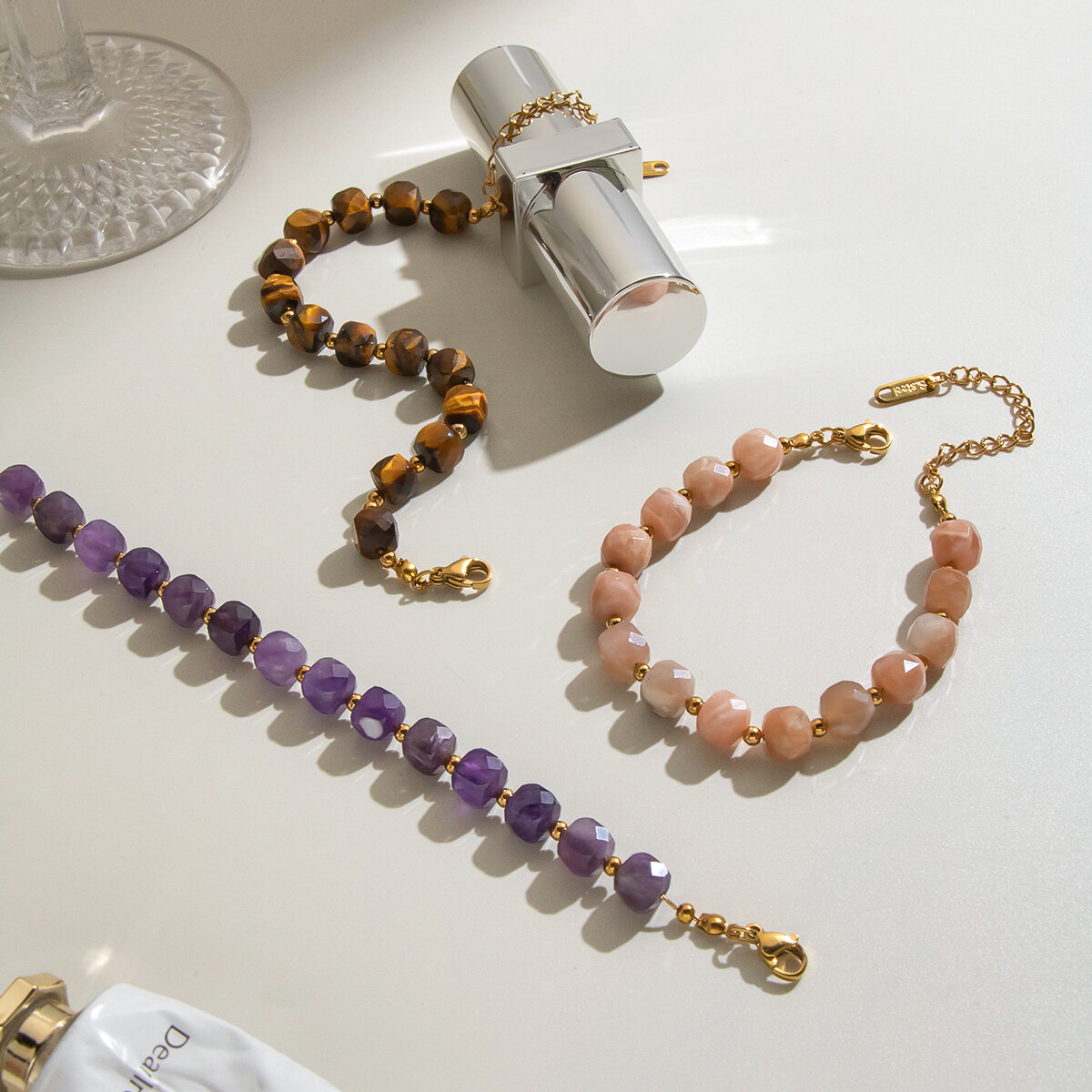 Amethyst- Und Natursteinperlen, Wasserdichtes Edelstahl-Armband Für Damen Bild2