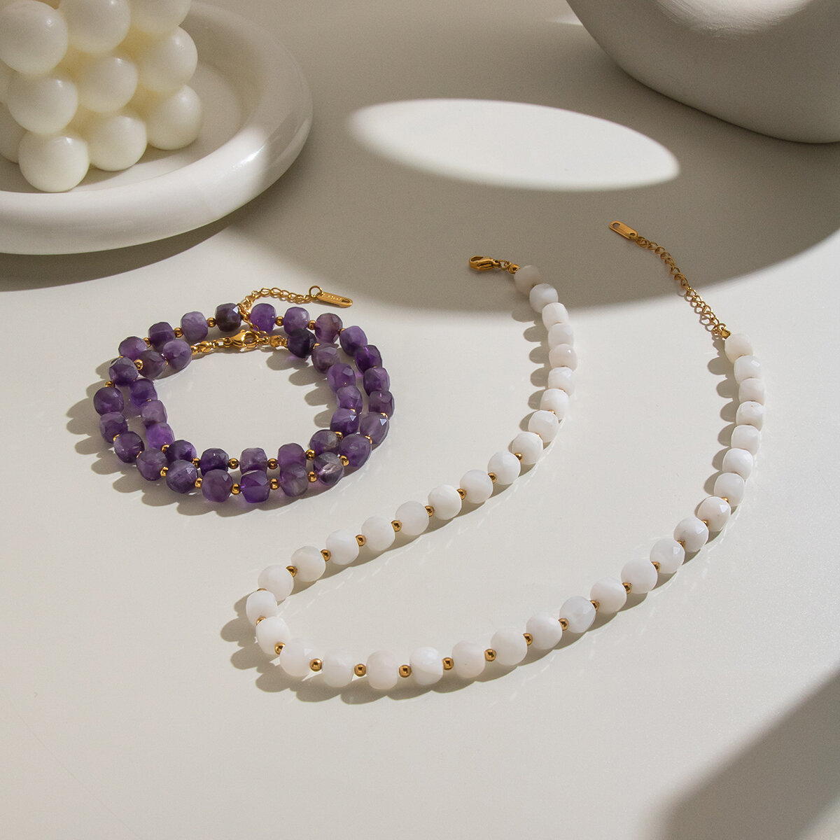 Amethyst- Und Natursteinperlen, Wasserdichte Edelstahl-Perlenkette Für Damen Bild4