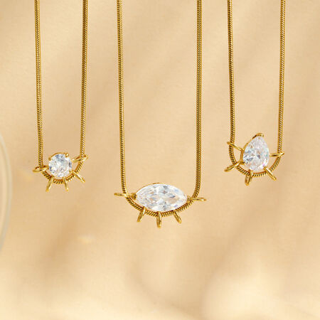 Simple Droplet Ellipse Shape Zircon Stainless Steel Waterproof Gold Color Women's Pendant Necklaces