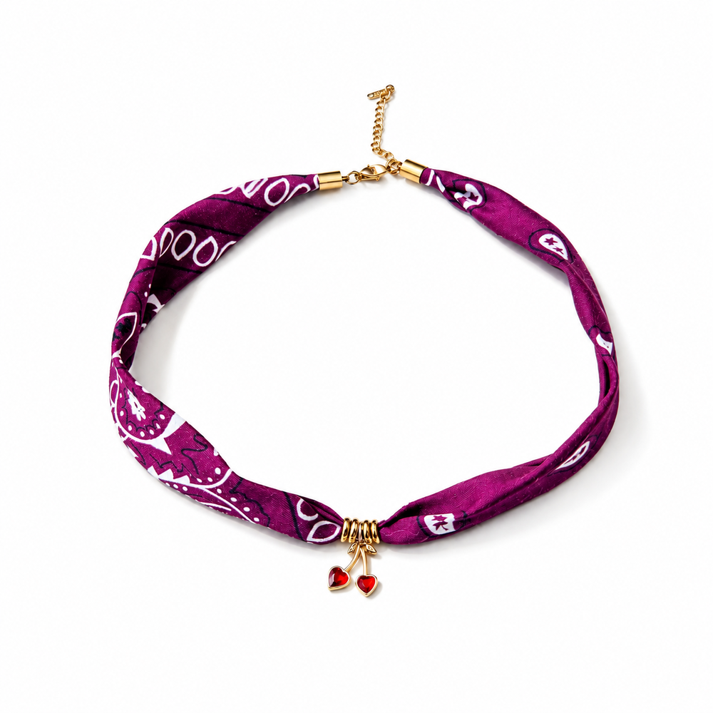 Romantic Series Sweet Cherry Fabric Gold Color Women's Braided Necklaces