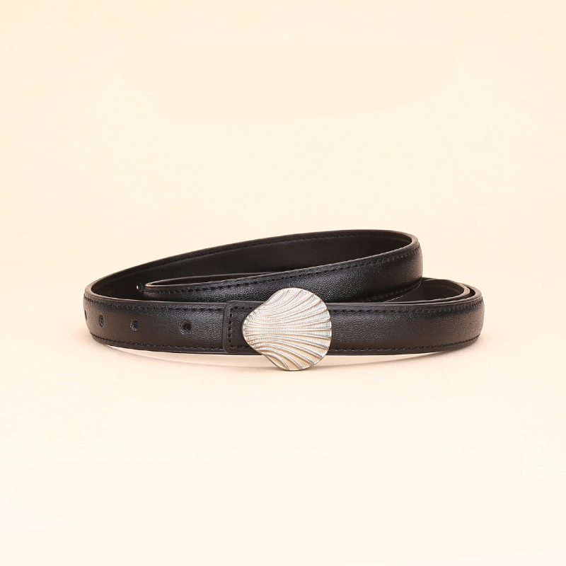 Simple Series Daily Solid Color Oceanic Style Shell Leather Belt