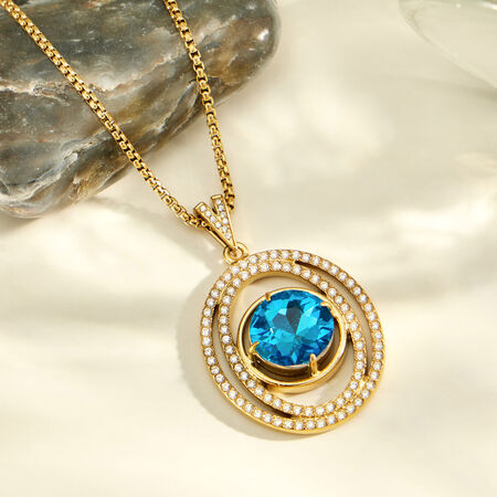 Luxurious Series Stainless Steel Waterproof Gold Color Zircon Blue Glass Women's Pendant Necklaces