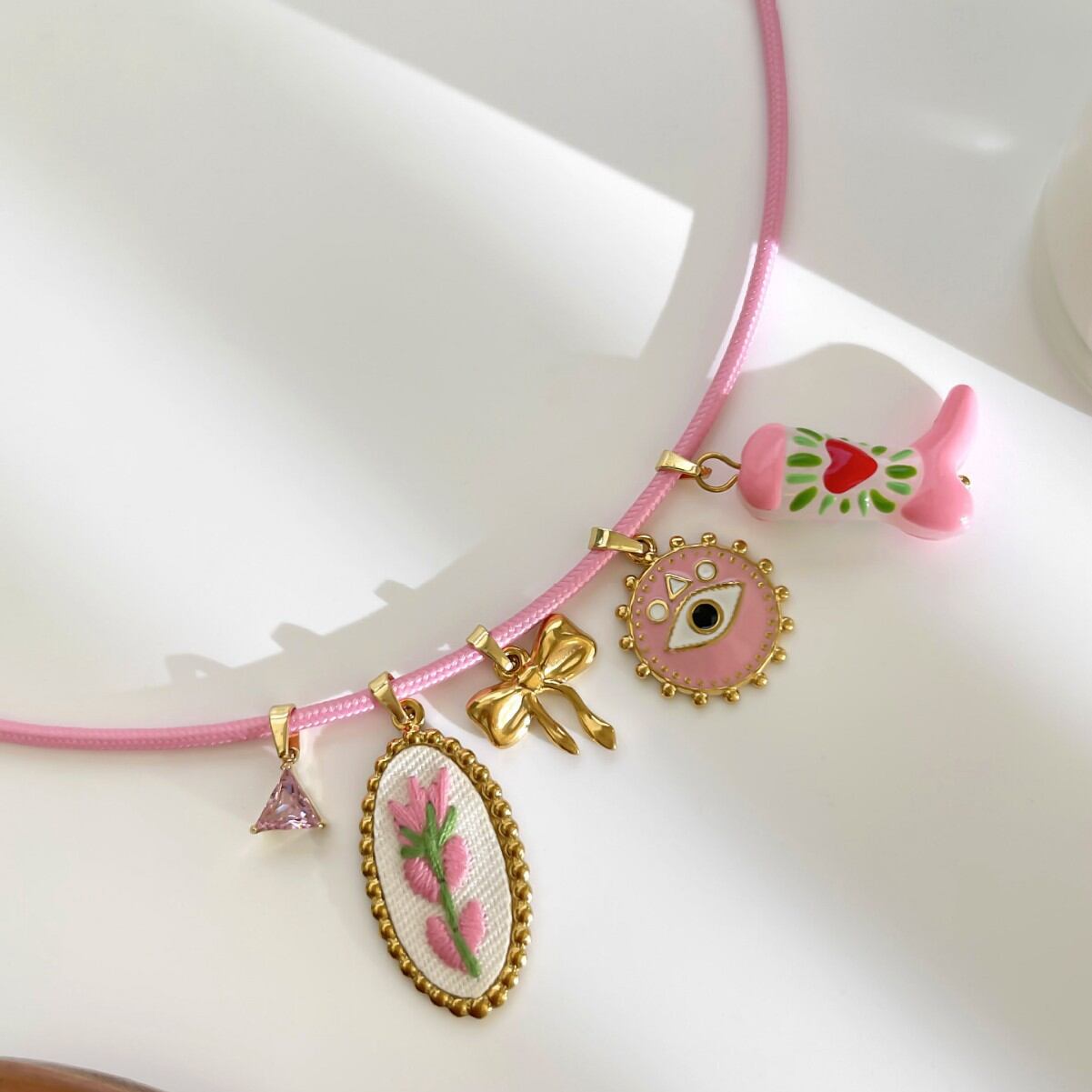 Romantic Series Sweet Flower Devil's Eye Bow Knot Magnetic Rope Women's Pendant Necklaces