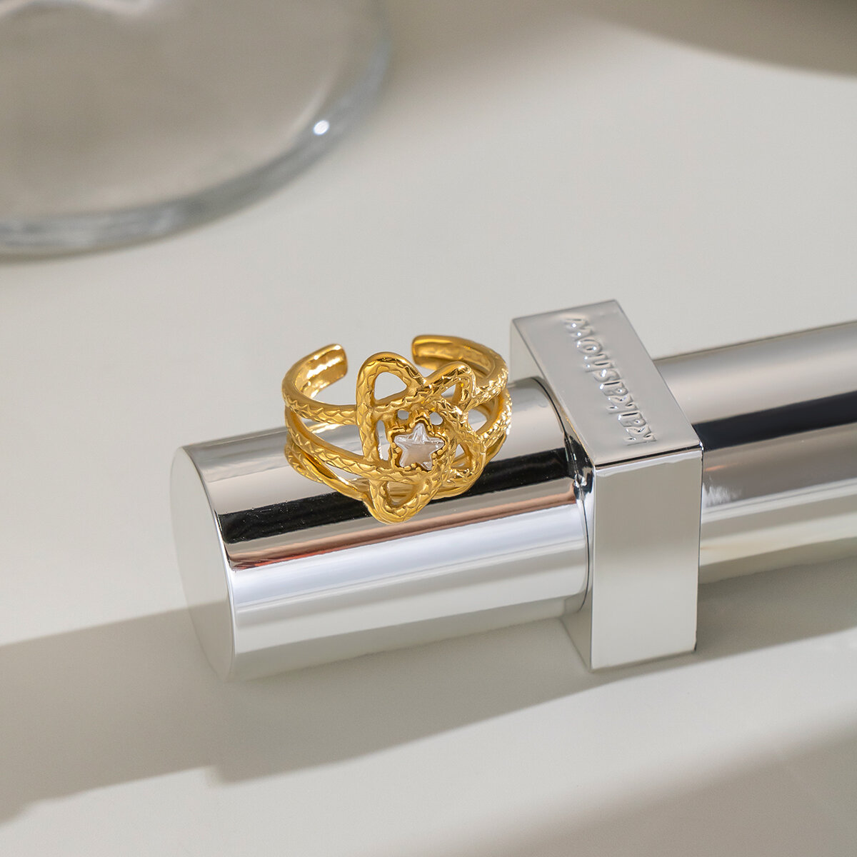 Statement-Ringe Aus Wasserfestem Edelstahl In Goldfarbe, Blumenförmig h5 Bild2