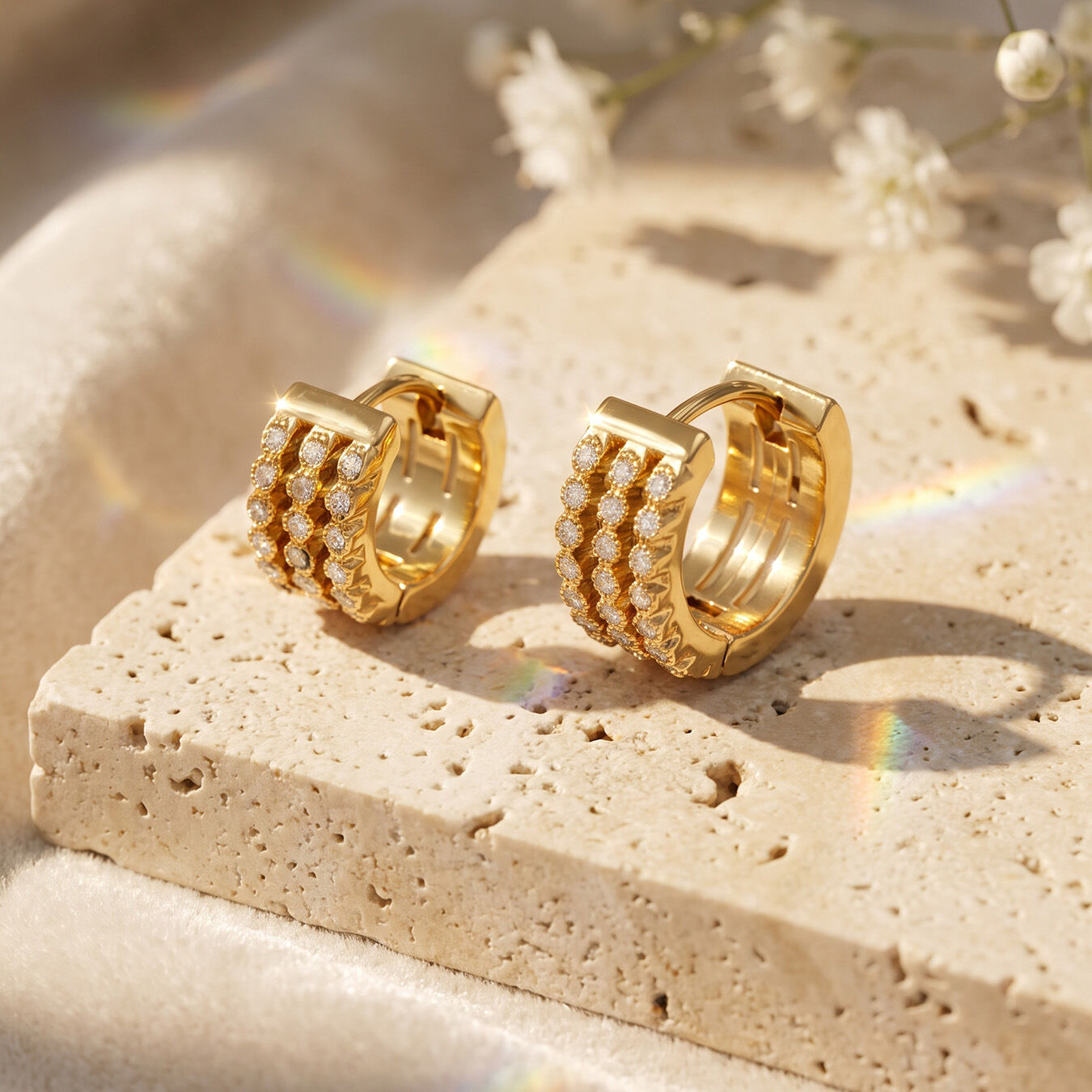 Luxurious Series Circle Stainless Steel Waterproof Gold Color Zircon Women's Hoop Earrings