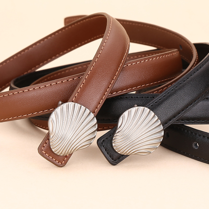 Simple Series Daily Solid Color Oceanic Style Shell Leather Belt Picture7