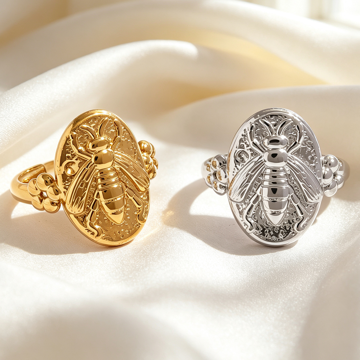 Simple Series Daily Bee Stainless Steel Waterproof   Gold Color  Women‘s Statement Rings Picture5